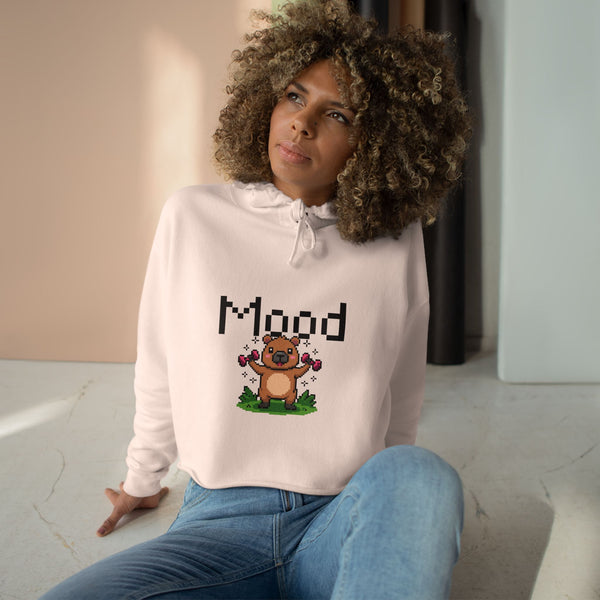 Mood Capybara Cropped Hoodie | Funny Gym Crop Hoodie Women | Pixel Capybara Lifting Weights | Meme Hoodie | Trendy Gym Apparel | HMHC