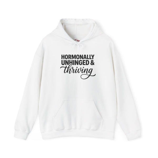 Hormonally Unhinged & Thriving Hoodie | Womens Gym Hoodie | Cozy Mom Life Hoodie | Athleisure Sweatshirt