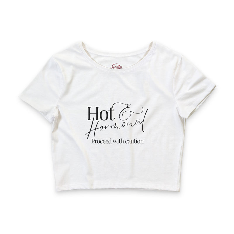 Hot & Hormonal Crop Tee | Perimenopause Shirt | Womens Fitted Crop Shirt | Cute Gym Outfit