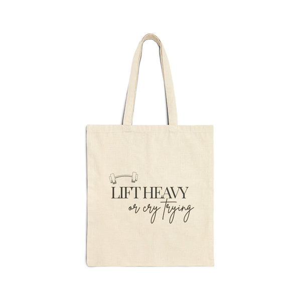 Lift Heavy or Cry Trying Tote Bag | Gym Tote Bag Women | Canvas Workout Bag | Fitness Tote | Reusable Market Bag | HMHC