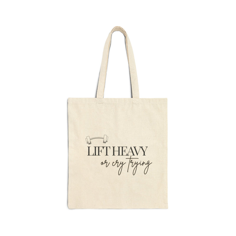 Lift Heavy or Cry Trying Tote Bag | Gym Tote Bag Women | Canvas Workout Bag | Fitness Tote | Reusable Market Bag | HMHC