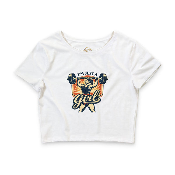 Im Just a Girl weightlifter graphic Crop Tee | vintage gym design