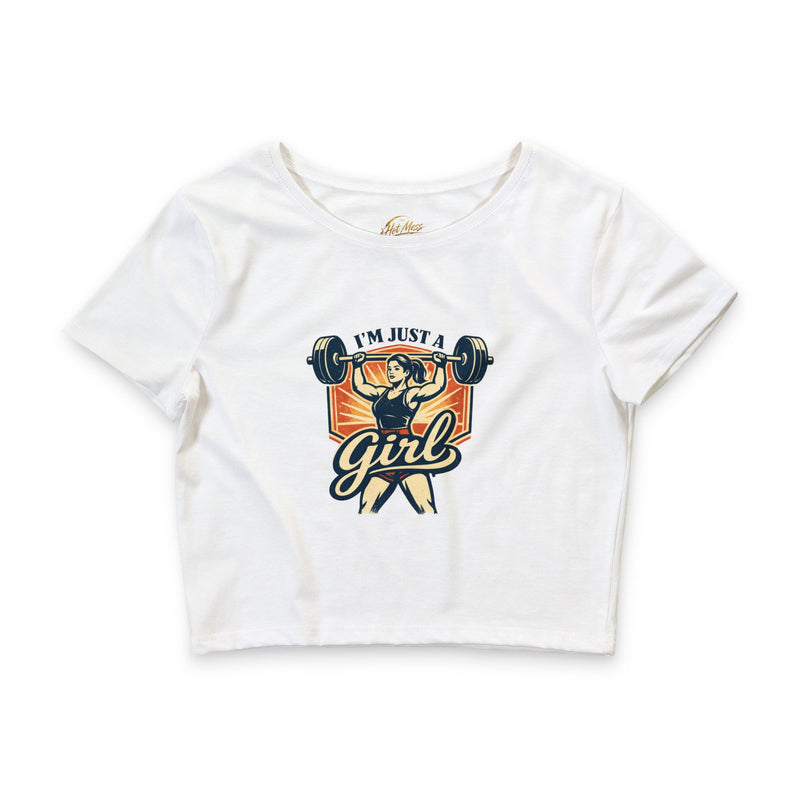 Im Just a Girl weightlifter graphic Crop Tee | vintage gym design