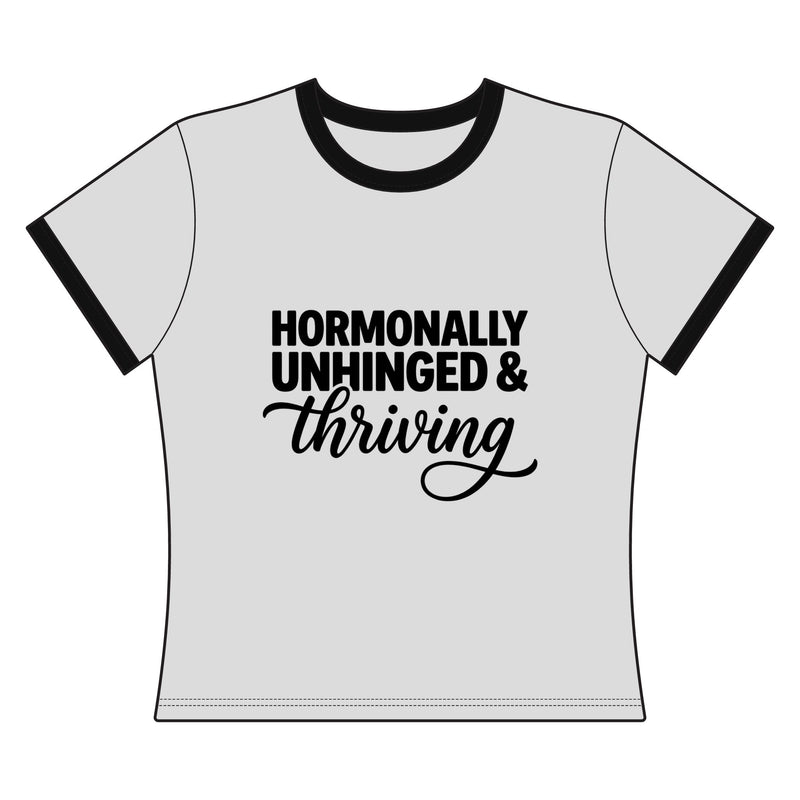 Hormonally Unhinged & Thriving Ringer Tee| Menopause Tee | Retro Gym Girl Shirt
