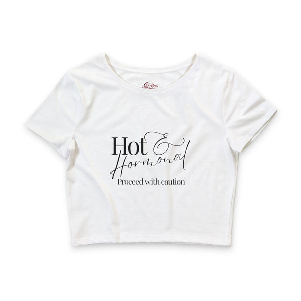 Hot & Hormonal Crop Tee | Perimenopause Shirt | Womens Fitted Crop Shirt | Cute Gym Outfit